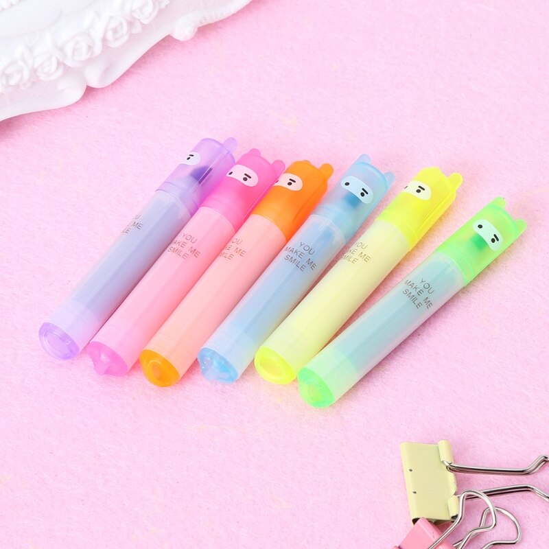 6x Korean Mini Highlighter Lovely Cartoon Marking Pen Office Stationery R9JA