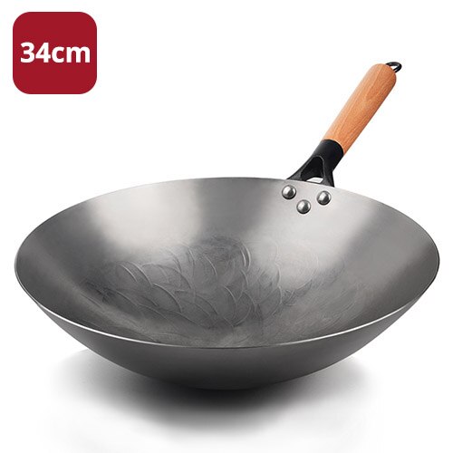 Konco Handgemaakte Wok Smokless Kookgerei Ongecoat Ijzeren Pot Koekenpan Non-stick Chinese Gietijzeren Wok keuken Pot koekenpan: 34cm