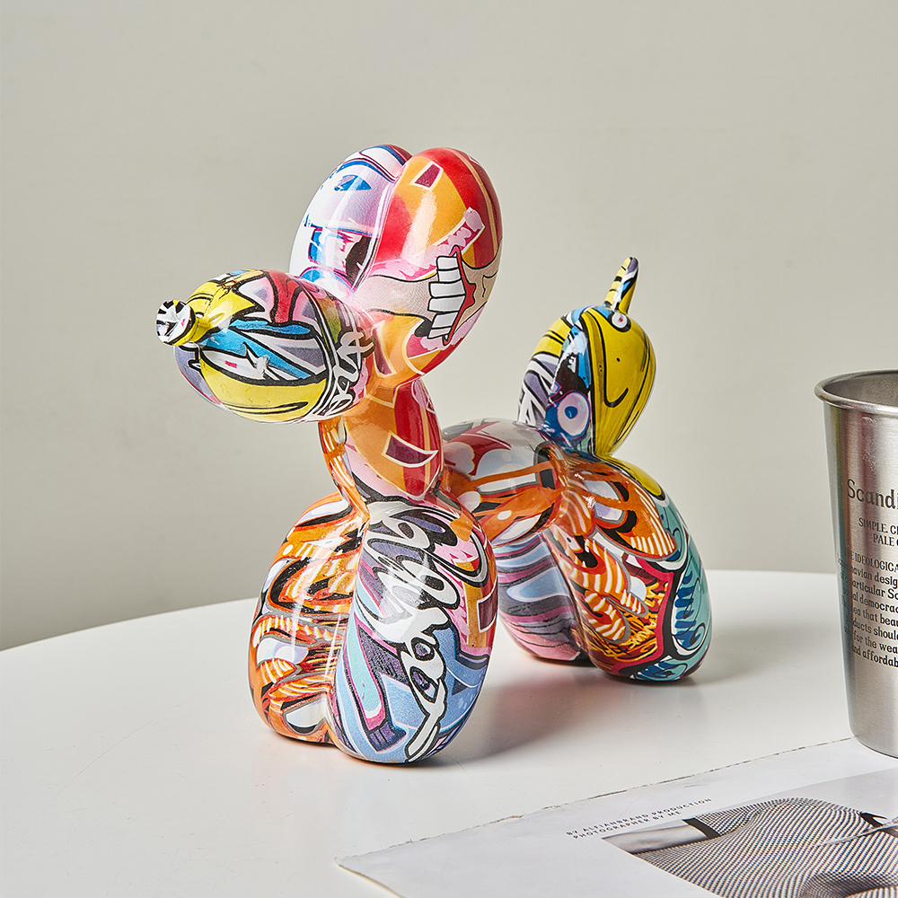 Ballon Hund Statue Figuren für Innen Hause Dekoration Bunte Graffiti Harz Ebene Skulptur Wohnzimmer Dekoration