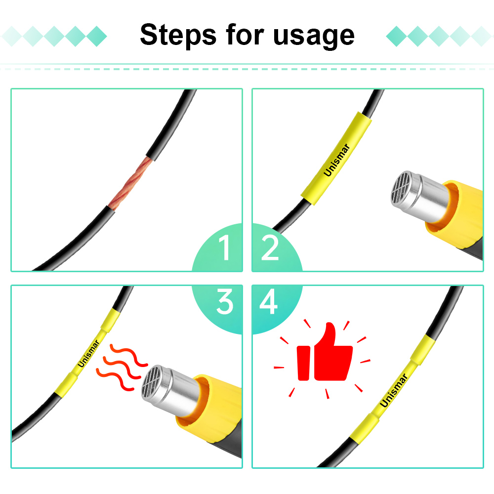 Unismar 3PK HSe-231 Cassette Heat Shrink Tube Tape 11.7mm Black on White for Brother P-Touch PT-E500 E500VP PT-E550W E550WVP