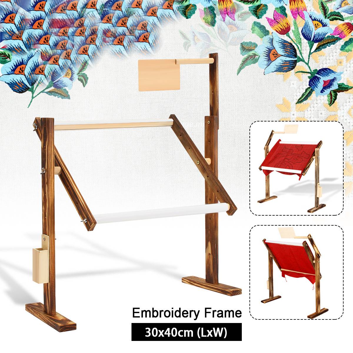 1 Set Adjustable Wood Cross Stitch Frame Floor Stand Desktop Cross Stitch Embroidery Frame Chinese Cross Sewing Tools 30x40x47cm