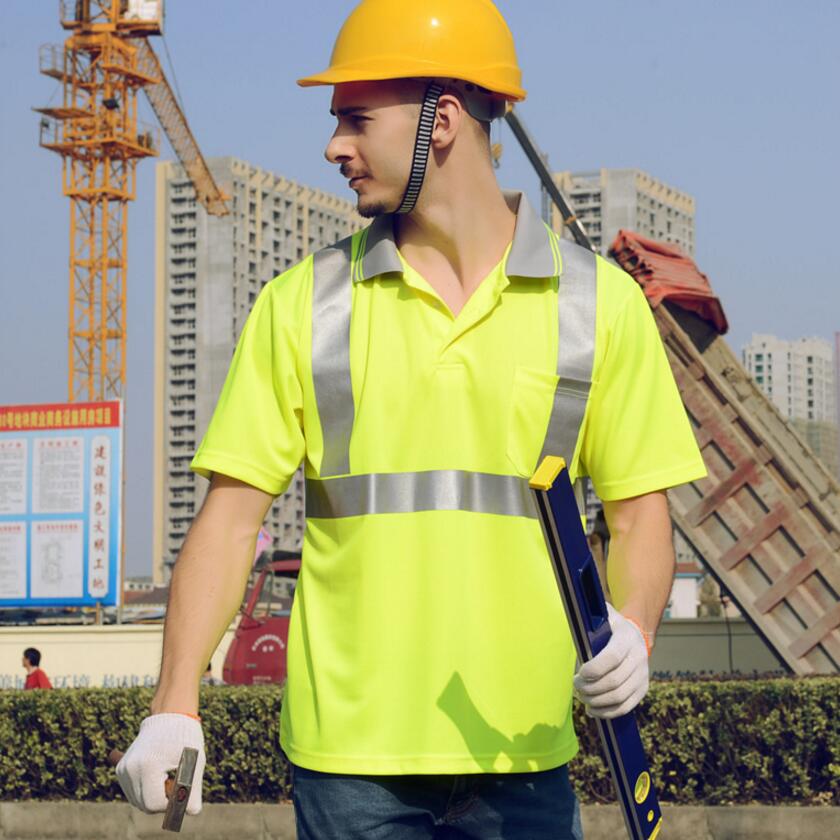 Reflecterende veiligheid polo t-shirt t-shirt mannen ademende stof met korte mouwen voor bouw mijnbouw