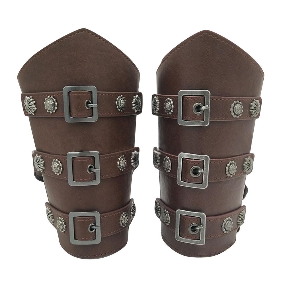 Faux Leather Wide Bracers Medieval Retro Arm Guards Armor Cuff: Beige
