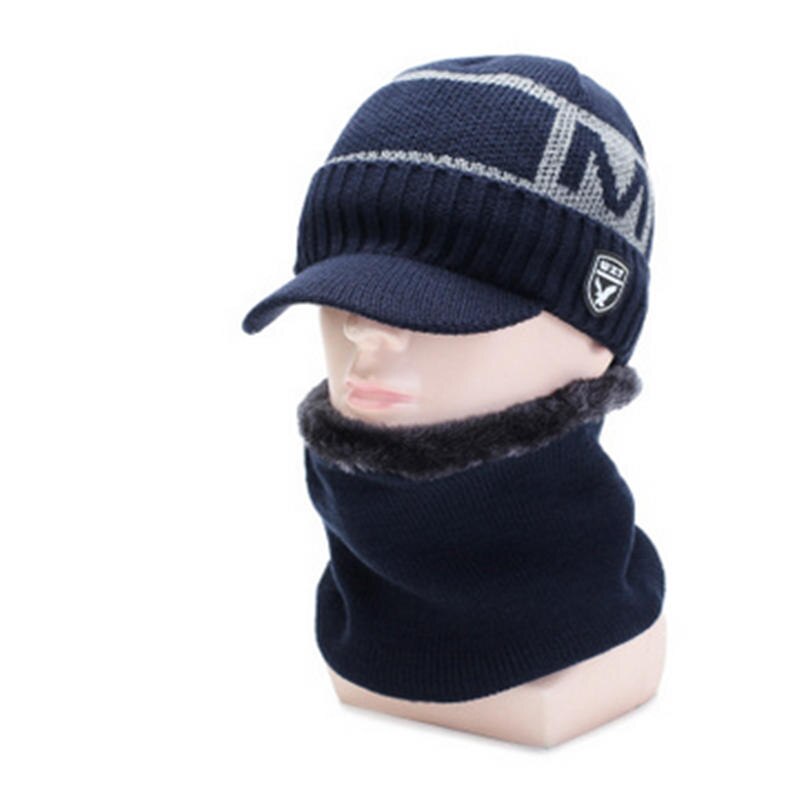 Menn kvinner termisk fleece foret lue lue varm strikket vinter ski lokk strikket hals varme 2 stk: Blå