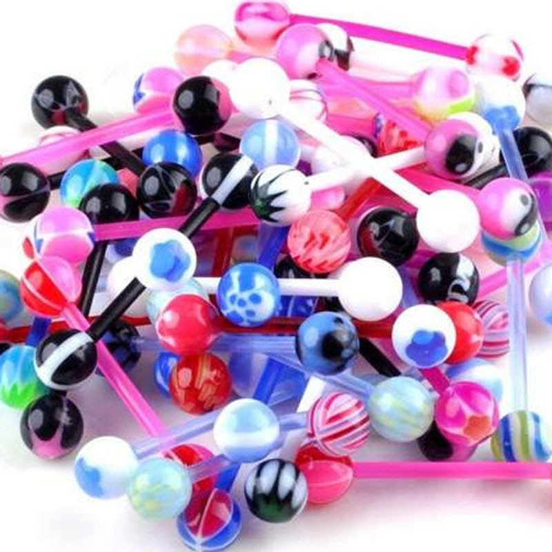 50pcs Mixed Ball Tongue Ring Navel Nipple Barbell Rings Bars Body Jewelry Piercing HSJ88