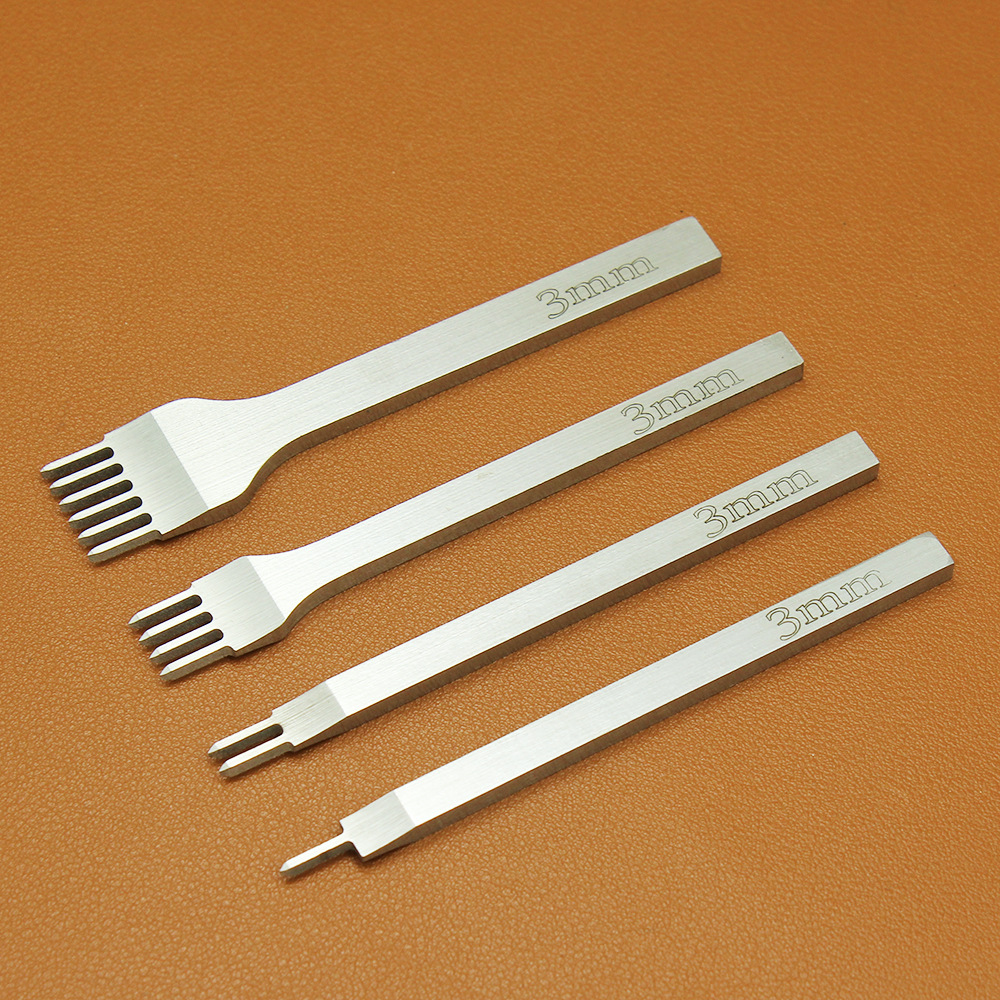1sets Metal Leather Chisel Hole Punch Stitching Tool Diamond Pricking Iron Leather Craft tool Completely Polishing 3/4/5/6mm: 3mm1-2-4-6prong-1set