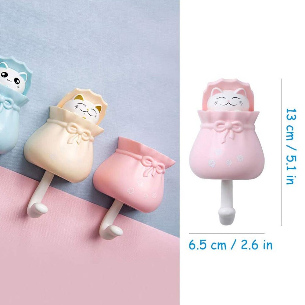 4 Pcs Leuke Cartoon Kat Jas Haak, Zware Decoratieve Muur Haken Voor Sleutel, Handdoek, rugzakken, Hoed, Etc