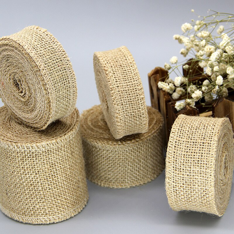 2 meter/rulle jute säckväv band tejp naturlig hampa band gör det själv påse material bröllopsfest dekoration hantverk tillbehör inslagning