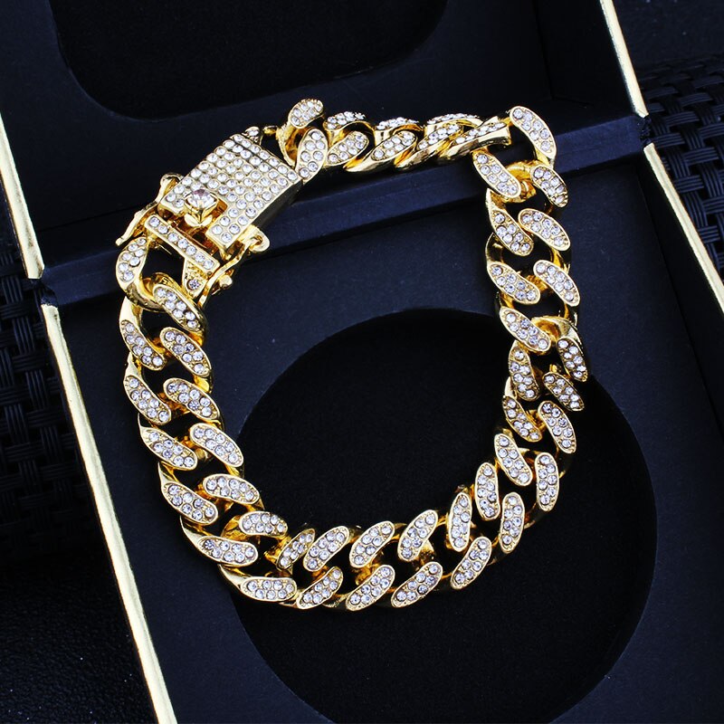 Hip Hop Bling Iced Out Men's Rapper Bracelet Full Rhinestone Pave With Miami Cuban Link Chain Bracelet for Men Jewelry: 7