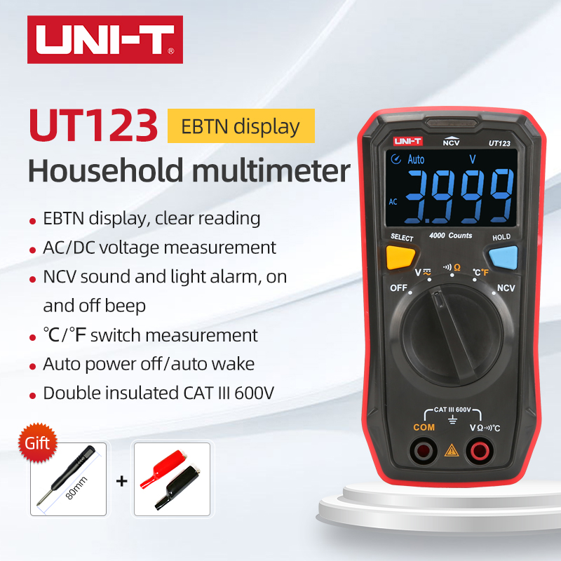UNI-T UT123 Huishoudelijke Pocket Digitale Multimeter Ncv Ac/Dc Spanning Meten Ebtn Display ℃/℉ Schakelaar Meting