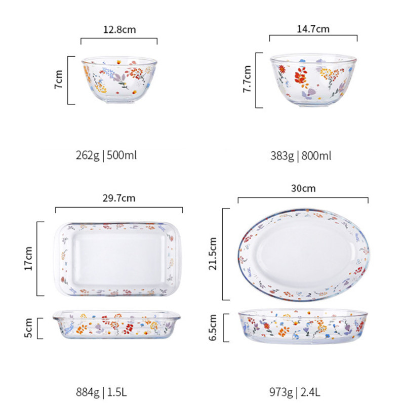 European Glass Transparent Fish Vegetable Plate Soup Salad Dessert Bowl Microwave Oven Non Stick Oval Baking Pan Tableware