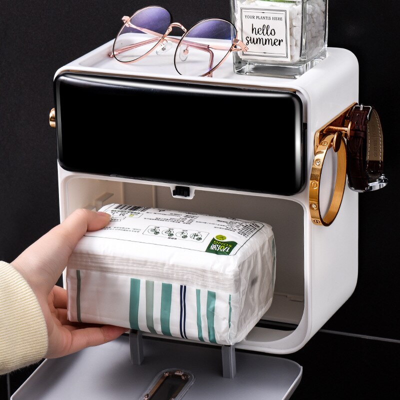 Wc Tissue Box Rack Huishouden Muur Gemonteerde Opslag Apparaat Badkamer Mobiele Houder Maandverband Doos Toiletrolhouder