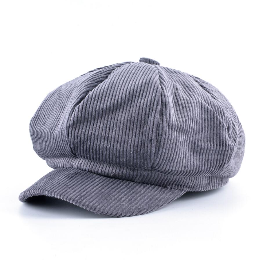 Tqmsmy unisex ottekantet hat mænd efterår corduroy stof gorras planas mænds newsboy cap kvinder ensfarvet hatte til mænd baretter: Grå