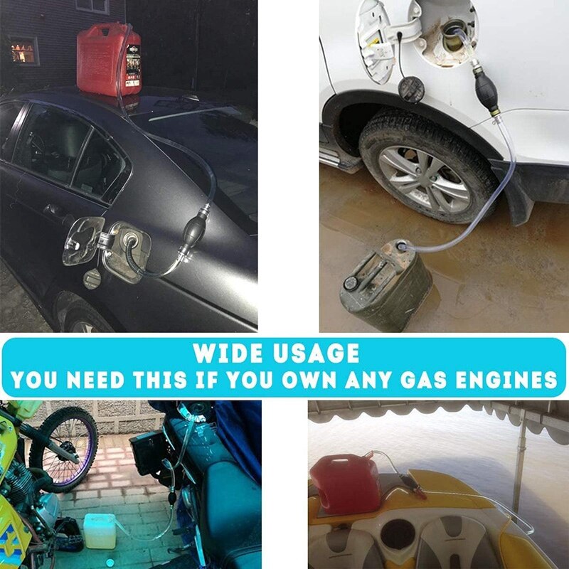 Siphon de pompe de transfert de carburant, adapté au réservoir de poissons d'eau liquide à essence, avec 2 tuyaux en PVC durables, portables et largement utilisés