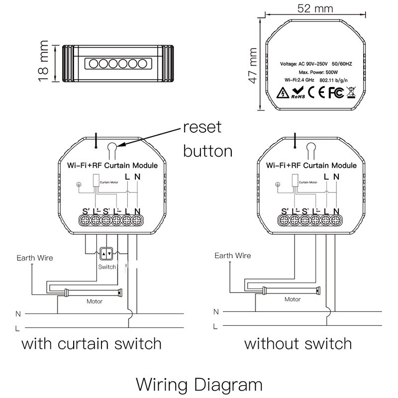 Module de rideau intelligent wifi rf, interrupteur, moteur de volet roulant, télécommande sans fil tuya, fonctionne avec alexa et google home