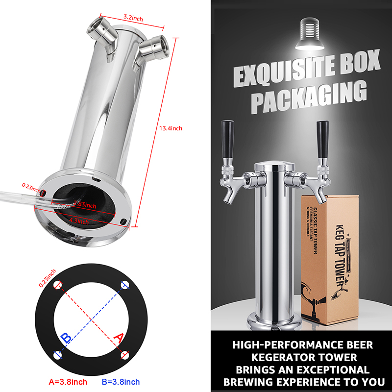 Torre de cerveza de barril de doble grifo, columna de cerveza pulida de 3 &quot;de diámetro, Kit dispensador de cerveza casera con herramientas de llave de tubo premontadas