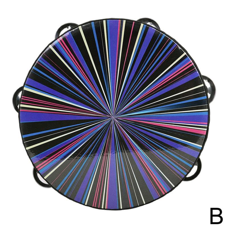 8 cal podwójnie wiersz grzechotka Orff perkusja kolorowy Handheld bęben dzwon edukacyjny instrument dla Ktv impreza 3 kolor J0a2: B