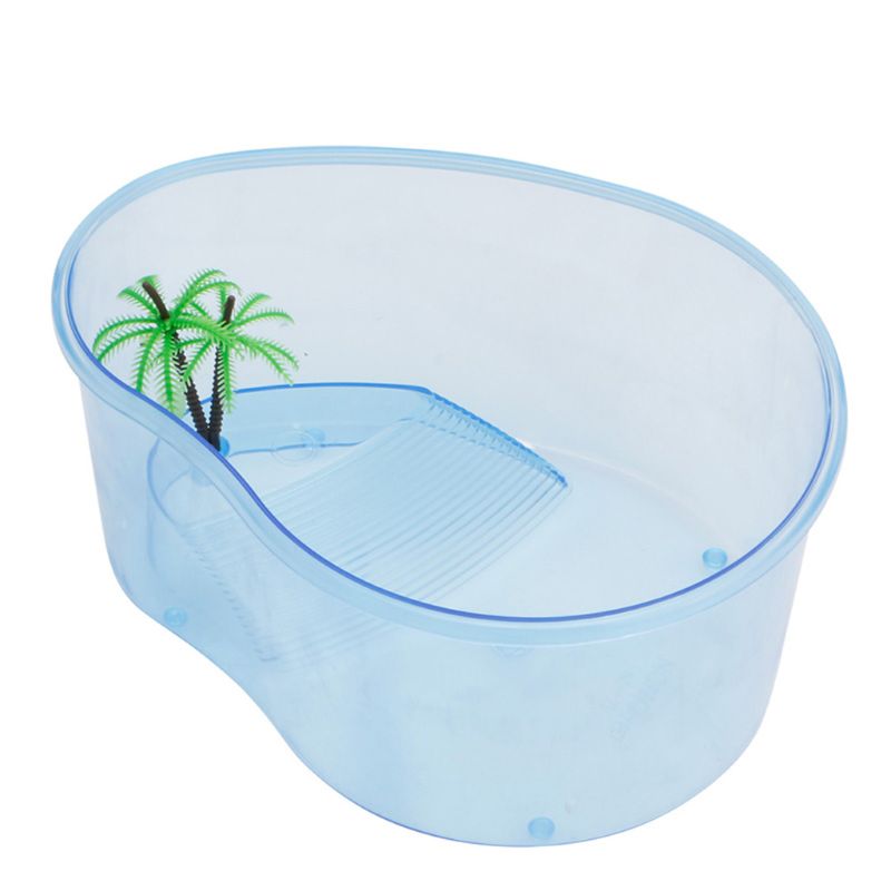 Turtle Habitat Lake Terrapin Reptile Aquarium Tank with Platform Plants L4MB