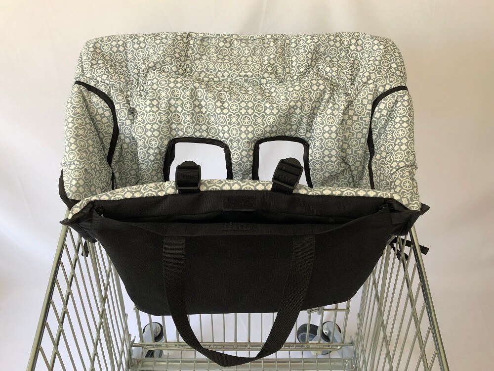 Vandtæt 2- i -1 baby indkøbskurv betræk & høj stol betræk med sikkerhedssele til babyer og småbørn (unisex grå)