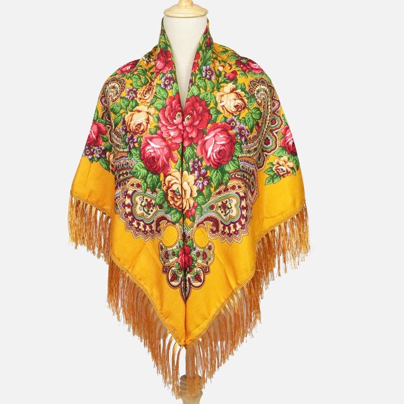 Suda – châle de Style russe, grande taille, en coton, grande écharpe carrée, romantique, National: yellow / 135135