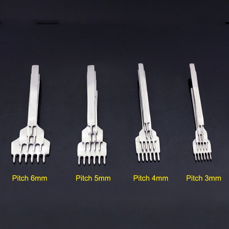 Leather Stitching Hole Punches Punch Tool Hand Sewing Prongs Leather Craft Tools Leather Belt Metal White Steel 4 Pcs
