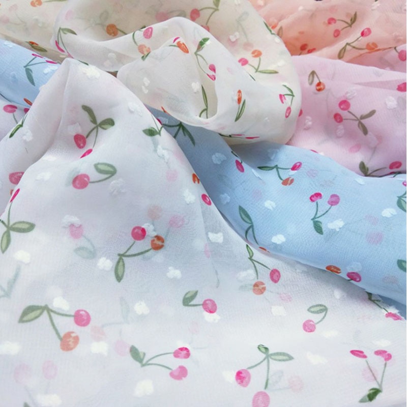 Landlig stil blødt behageligt applikation chiffonstof til beklædningsgenstand kjole kirsebærfrugt georgette stof gør-det-selv materiale 3 yards