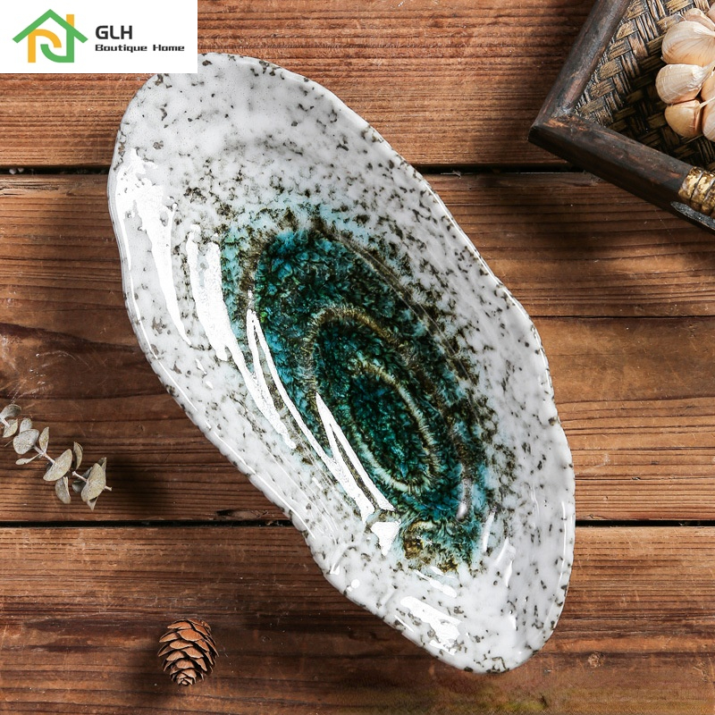 Shell Shape Ceramic Tableware Sushi Dishes Sashimi Snacks Plate Oyster Shell Dish For Japanese Restaurant Hotel