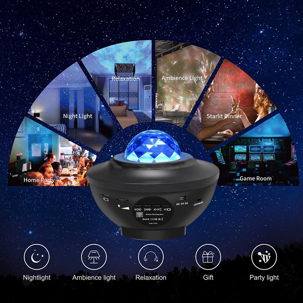 Kleurrijke Projector Sterrenhemel Night Blueteeth Usb Voice Control Muziekspeler Kid 'S Nachtlampje Romantische Galaxy Projector Lamp