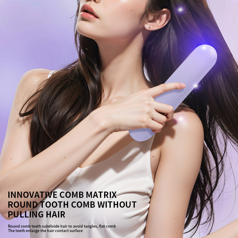 Peine de pelo liso con calefacción eléctrica, pantalla LCD, USB, inalámbrico, portátil, herramienta de peinado de iones negativos, cepillo alisador recargable
