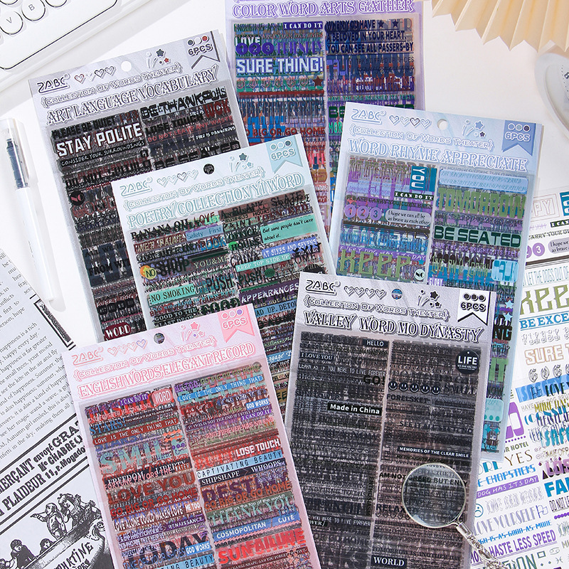 6 stuks grote Engelse woorden zin stickers vintage tekst quote decor stickers voor DIY scrapbook dagboek album knutselbenodigdheden