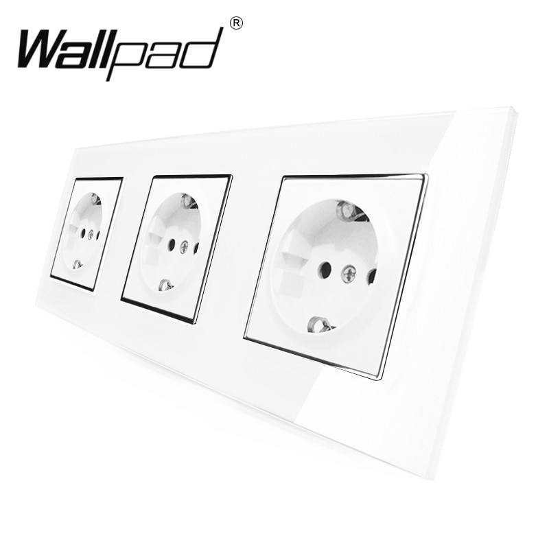 Enchufe de pared con montaje de garras, enchufe estándar europeo Shuko 3, con marco Triple de cristal blanco de lujo, enchufe de 16A