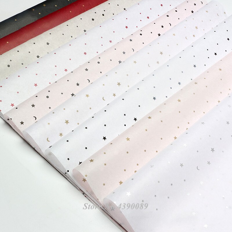 Papier d'emballage artisanal doré | 20 pièces, 50x70cm, avec étoile lune, papier d'emballage floral, fait à la main