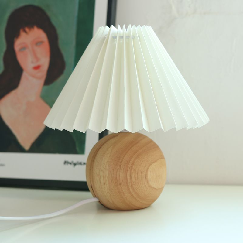 Koreansk plisseret bordlampe ins diy keramiske bordlamper til stuen boligindretning sød lampe med trefarvet led pære ved siden af lampen: Træ og hvid