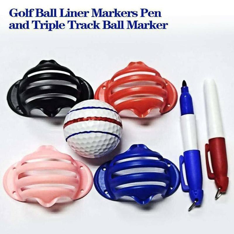 Golf Ball Triple Track ERC Chrome Soft 3 Line Marker Stencil + 2 Pen Golf Putting Positioning Aids Golf Ball Marker Outdoor Tool