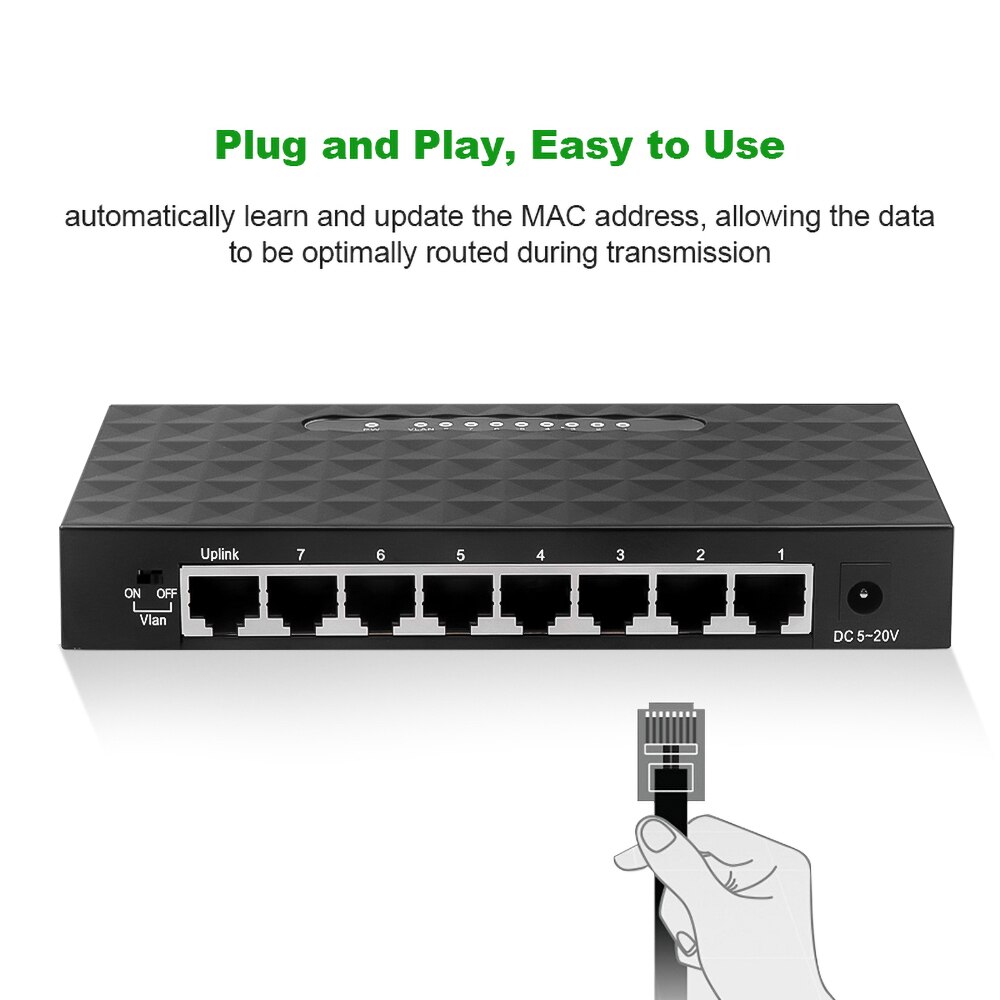 Kebidumei 8 Poorten Netwerk Gigabit Switch 10/100/1000Mbps Fast Ethernet Switcher Lan Hub Full/Half duplex Uitwisseling