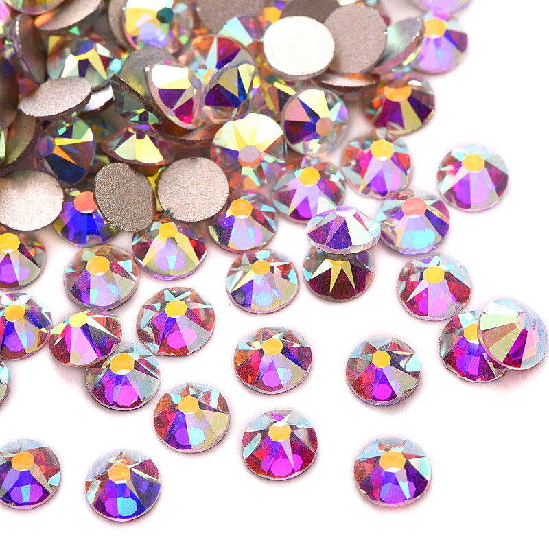 OLEEYA-diamantes de imitación para uñas F0242, 16 caras de Cristal AB, diamantes de imitación planos, sin adhesivo, 2088: Crystal AB / SS20-1440pcs