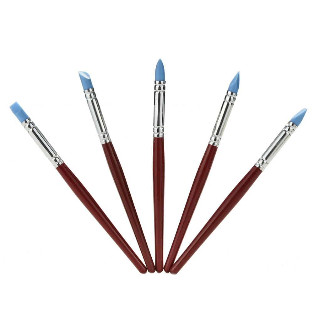 5Pcs Art Craft Klei Aardewerk Gereedschap Modeling Sculptuur Beeldhouwen Carver Carving Gereedschap Pen Siliconen Fondant Vormgeven Pen Borstel