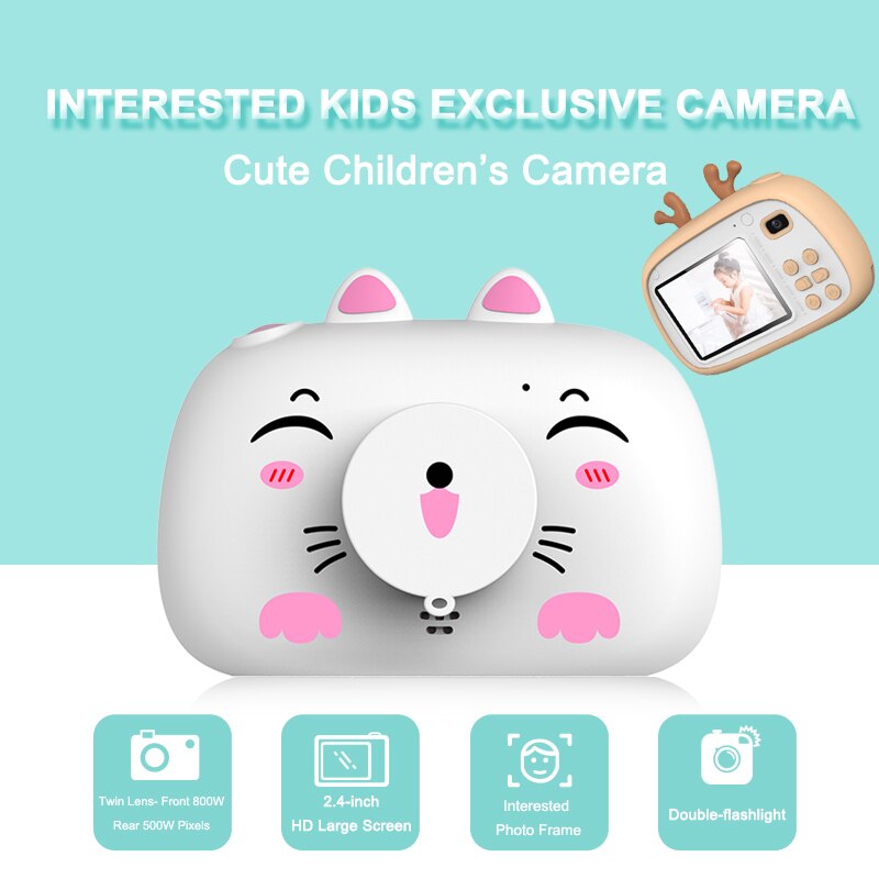 1080P 2.4 Inch HD Exquisite Digital Camera Kids Portable Digital Cameras Cartoon Display Child Girl Birthday