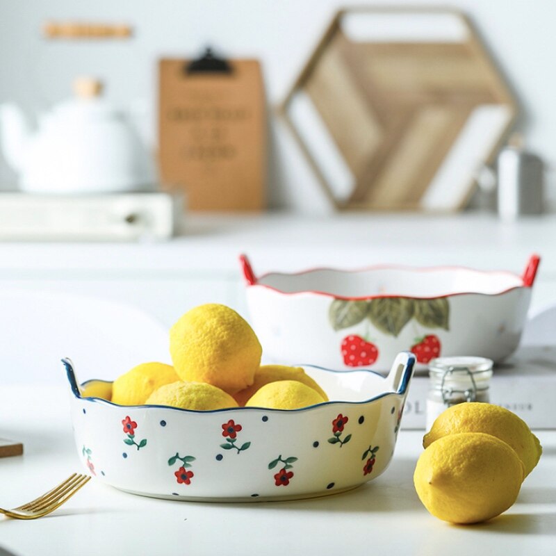 Ceramiczna salaterka z uchwytem śniadanie zboże talerz na owoce stałe deser zupa restauracja makaron miska kuchenka mikrofalowa specjalne