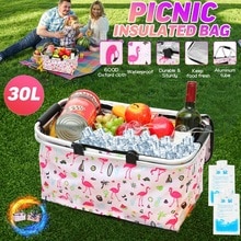 30L Tragbare Isolierte Mittagessen Tasche Kasten Falten Karikatur Gedruckt Mittagessen Tasche Picknick Tote Kühltasche Lebensmittel Wein Kasten