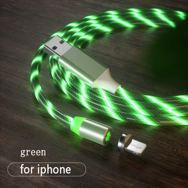 3 IN1 LED świecące światło magnetyczne IOS/type-c/Micro USB ładowarka kabel Samsung S8 S9 Plus A50 dla androida dla Huawei P30 LG: Green for Iphone