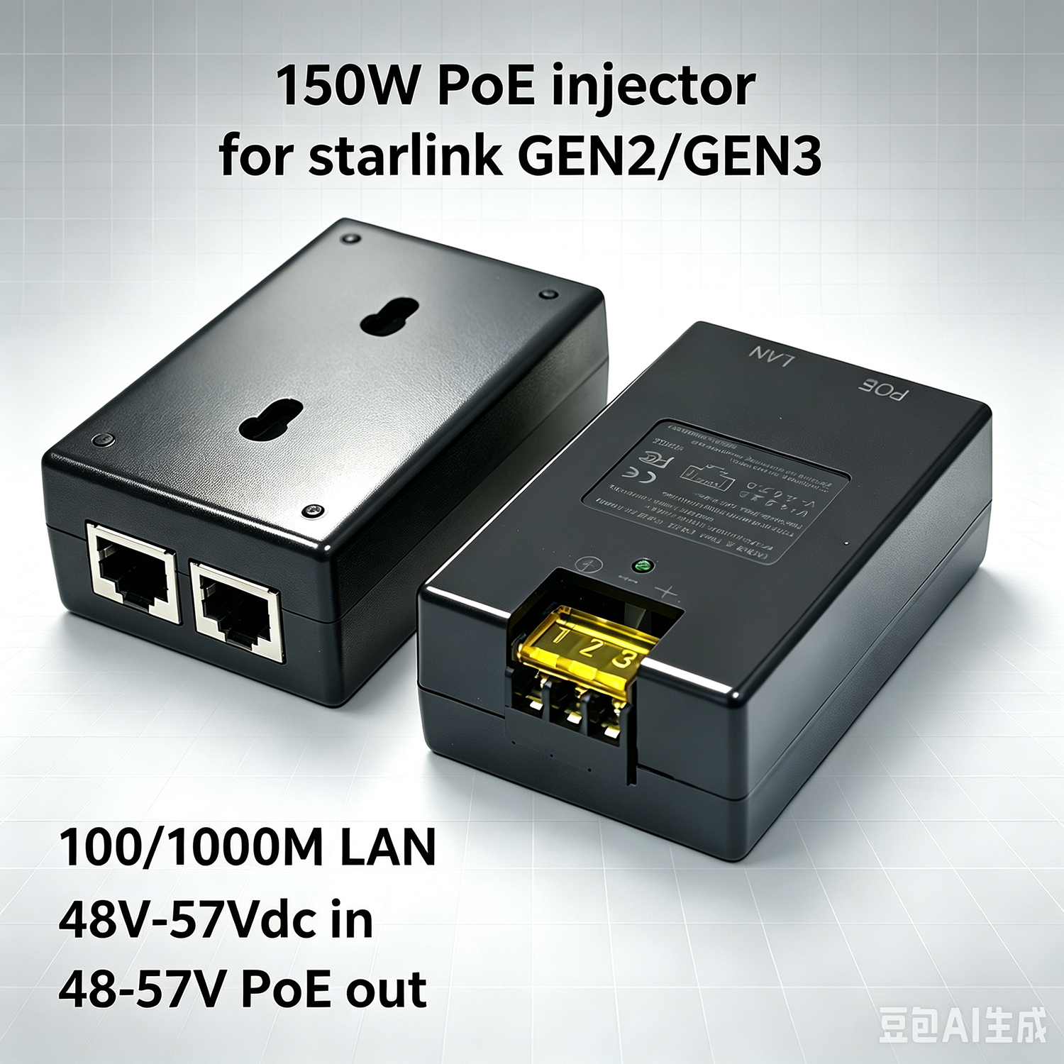 Para injetor starlink gen2/gen3 poe, entrada 48-57vdc, max 150w poe para antena starlink gen2/gen3