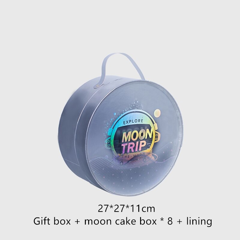 Mid-autumn moon cake box round packaging box 8 pieces box portable high-end empty box moon cake box packaging bag: Light blue