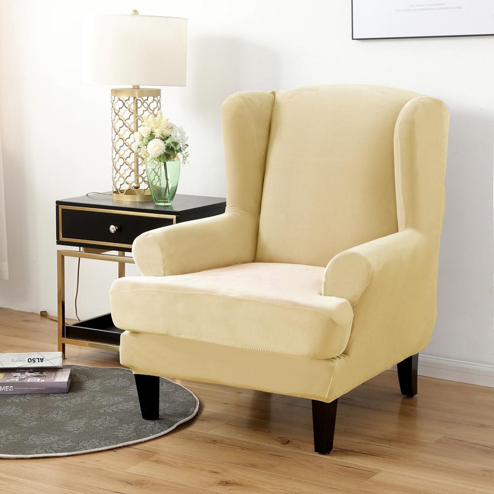 Vingebagsstol betræk fløjl spandex stretch slipcovers til kontorstole stilfuldt 2 stykke sæt med elastik: Beige