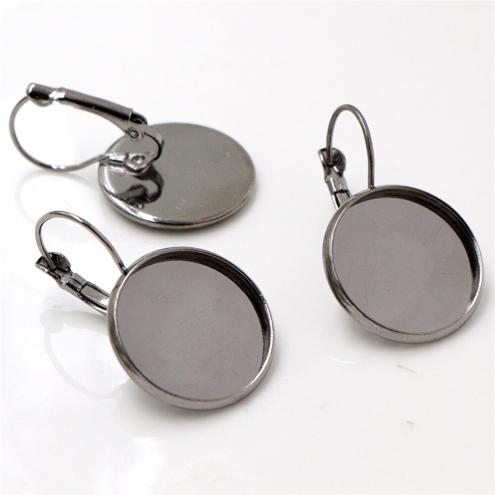 18mm 10 st 9 färger pläterade franska örhängen baksida blank/bas, passar 18mm glas cabochons, knappar; örhängen ramar: Pistol svart
