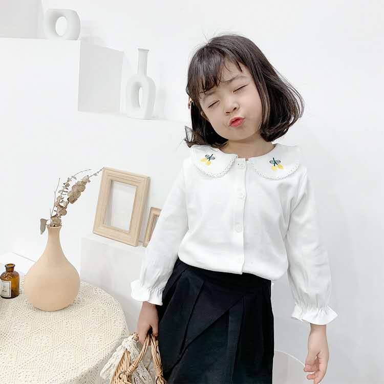 Girls white cardigan Korean version autumn baby coat children's doll collar bottoming shirt top