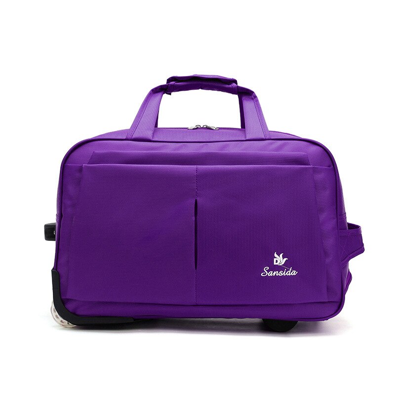 Bolsas de viaje impermeables de tamaño pequeño para hombre y mujer, bolso de negocios Unisex con ruedas, bolso plegable de gran capacidad para fin de semana, novedad: purple