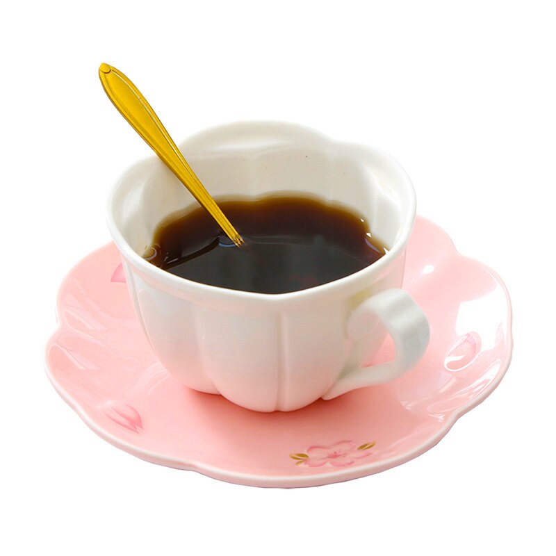 Ensemble de tasse à café rose fleur en porcelaine mignon plateau turc tasse à thé en céramique tasse à thé et soucoupe ensemble de 6 ensembles de café Xicara AC50BD