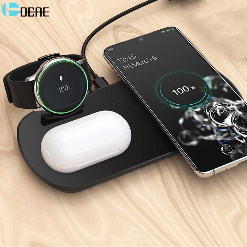 3 in 1 trådløs oplader til samsung  s20 s10 galaxy watch aktive gear knopper 10w qi hurtig opladning til iphone 11 xs xr 8 airpods pro