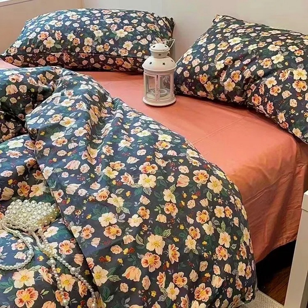 Romantische Bettwäsche einstellen Blumen- eins Stil Bettbezug Flache Blatt mit Kissenbezüge Einzigen Königin Volle Größe Jungen Mädchen Koreanischen Bett leinen